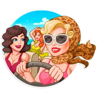 🚗 women, beach, vintage, retro, road trip, driving telegram sticker