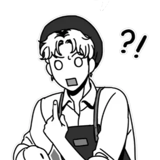 🖤 ?! dito medio, gesto, punto interrogativo, adesivo, anime, bianco e nero telegram sticker