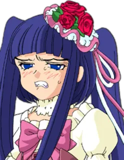 😫 Anime, Mädchen, weinend, besorgt, Rosen, Cartoon whatsapp sticker