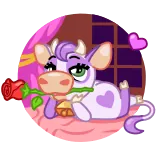 🌹 牛, 紫, バラ, 愛, かわいい, 動物, 漫画 whatsapp sticker