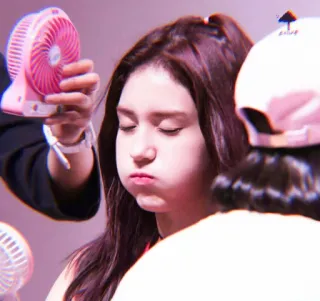 ☁️ woman, person, fan, pink, closed eyes, puffed cheeks telegram sticker