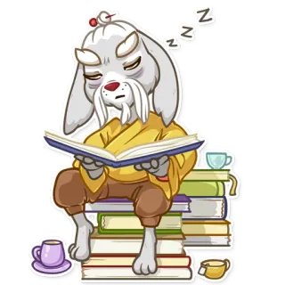 😴 coelho, lendo, dormindo, livros, chá, cansado, desenho animado telegram sticker