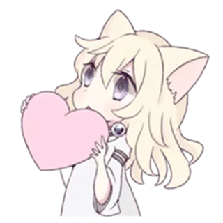 ❤ Anime, Orelhas de gato, Coração, Fofo, Kawaii telegram sticker