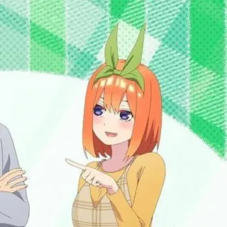 👒 Yotsuba Nakano The Quintessential Quintuplets Anime, Menina, Apontando, Cabelo laranja, Fofa, Desenho animado telegram sticker
