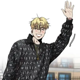 ⚜ HCB280- Anime, Personaje, Pelo rubio, Saludando, Sonriendo whatsapp sticker