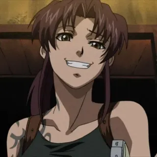 😏 Revy Black Lagoon Anime, Frau, Waffe, Grinsen, Pirat whatsapp sticker
