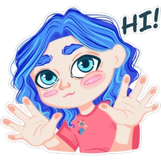 🙋‍♀️ HI! hoạt hình, cô gái, tóc xanh, xin chào, lời chào, thân thiện, vẫy tay telegram sticker