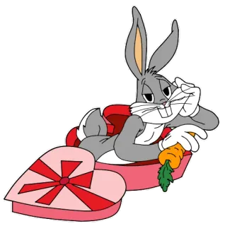 💝 Bugs Bunny Looney Tunes conejo, dibujos animados, personaje, corazón, zanahoria, San Valentín telegram sticker