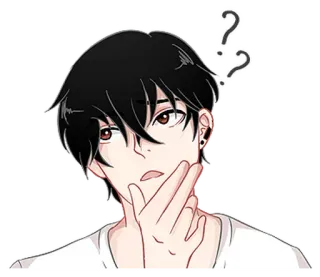 ❓ myślenie, pytanie, mężczyzna, anime, kreskówka, naklejka whatsapp sticker