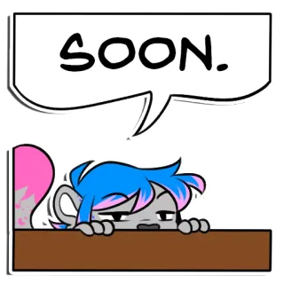 😑 SOON. Cartoon, Binnenkort, Wachten, Anticipatie, Grappig, Meme, Digitale kunst whatsapp sticker