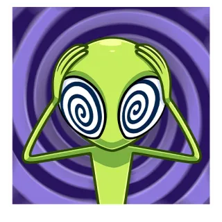 😬 Alien, Cartoon, Spiralaugen, Hypnotisiert, Grün, Lustig telegram sticker