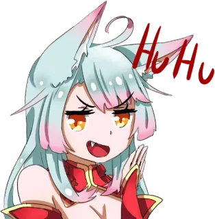 😏 Hu Hu 애니메이션, 여우 소녀, 귀여운, 귀, 장난기 있는, 능글 telegram sticker