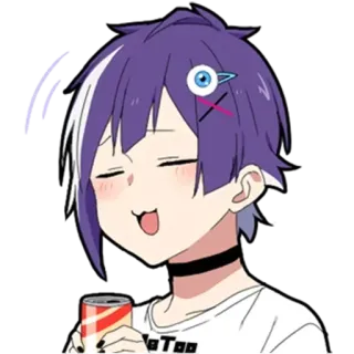 ☺️ NoTag anime, cartoon, character, purple hair, eyeball, drinking telegram sticker