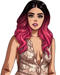 😦 mujer, vestido, pelo rosa, personaje, persona, retrato telegram sticker