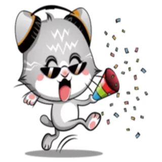 🎉 gato, fiesta, celebración, dibujos animados, gafas de sol, animal, festivo, divertido whatsapp sticker