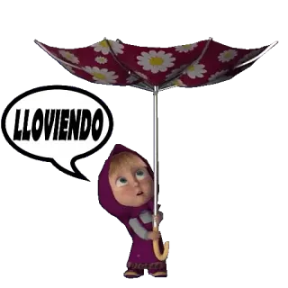 🌂 Masha Masha and the Bear LLOVIENDO Dibujo animado, Lluvia, Paraguas, Chica, Español telegram sticker
