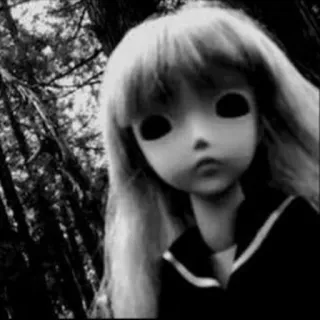 🖤 doll, creepy, horror, scary, black and white telegram sticker