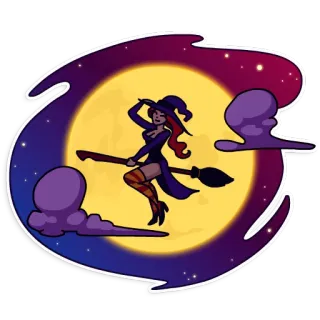 ✋ strega, scopa, halloween, luna, notte, magia, fantasy telegram sticker