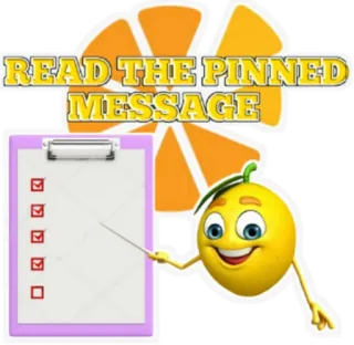 🍋 READ THE PINNED MESSAGE messaggio, appunti, emoji, arancione, lettura telegram sticker