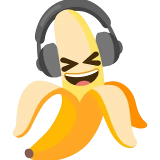 🎧 กล้วย, ผลไม้, หูฟัง, การ์ตูน, อีโมจิ, ตลก telegram sticker