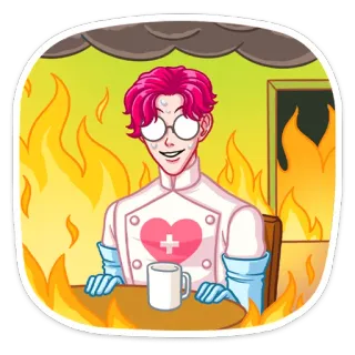 👍 Feuer, Katastrophe, Cartoon, Mann, Arzt, Apokalypse telegram sticker