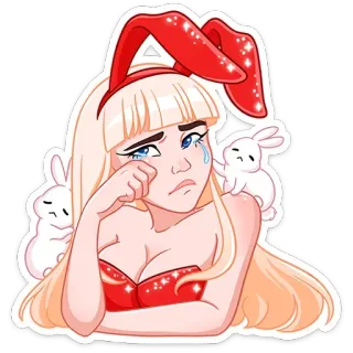 😢 coelhinha, chorando, triste, loira, coelhos, desenho animado, adesivo whatsapp sticker