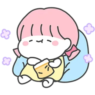 😋 süß, kawaii, Cartoon, Mädchen, verschlafen, Schlaf, Decke telegram sticker