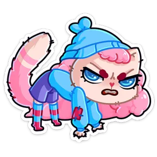 😡 gato, enfadado, lindo, dibujo animado, pegatina, rosa, azul, personaje telegram sticker