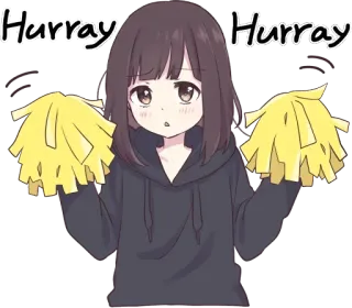 🎉 Hurray Hurray Anime, Chica, Animadora, Pompones, Hurra, Linda telegram sticker