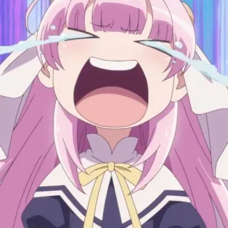 🔮 animé, pleurer, larmes, émotionnel, cheveux roses, fille, mignon, kawaii telegram sticker