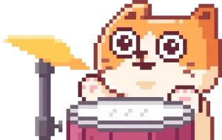 😊 кот, барабан, музыка, пиксель арт, мультфильм, милый telegram sticker