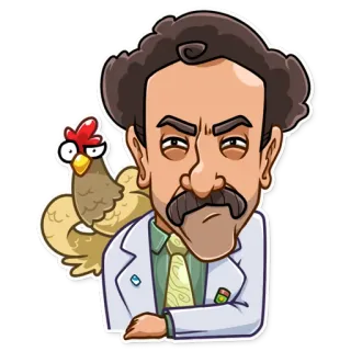 😑 cartoon, man, scientist, chicken telegram sticker