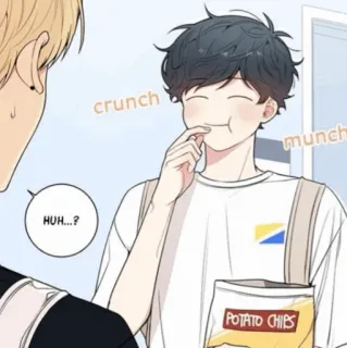 🐚 HUH...? crunch munch Мультфильм, Чипсы, Снэк, Еда, Милый, Еда whatsapp sticker