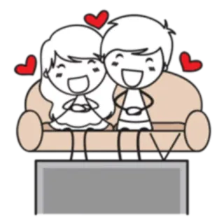 🖥 pasangan, cinta, kartun, sofa, hubungan, hati whatsapp sticker