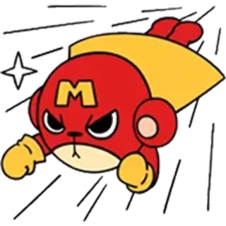 👊 dibujos animados, superhéroe, volando, rojo, amarillo, animal telegram sticker