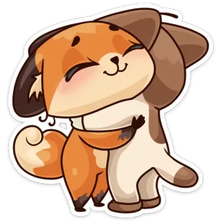 🤗 Hund, Fuchs, Tier, süß, Umarmung, freundlich, Cartoon telegram sticker