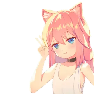 ✌️ anime, girl, cat ears, peace sign, pink hair telegram sticker