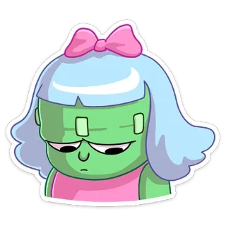 ☹️ zombie, mignon, monstre, dessin animé, personnage, fille, noeud rose telegram sticker