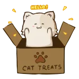 🌟 HELLO! CAT TREATS gato, fofo, kawaii, animal, olá, petiscos, caixa telegram sticker