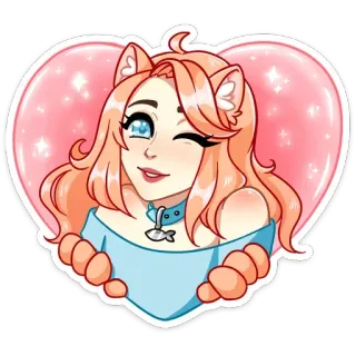 ❤️ cat girl, anime girl, kawaii, heart, winking, cute, pink, collar whatsapp sticker