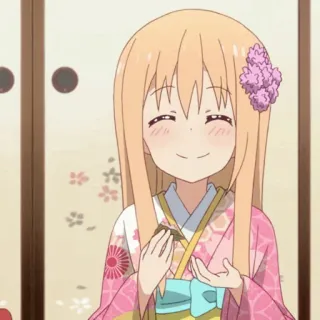 ✨ Anime, Chica, Linda, Kimono, Flor, Sonrisa, Dibujo animado, Japón telegram sticker