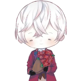 💐 치비, 귀여운, 애니, 꽃, 빨간색, 흰머리 whatsapp sticker