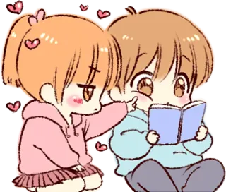 👉 Dessin animé, Anime, Amour, Lecture, Mignon, Kawaii, Coeurs, Illustration telegram sticker