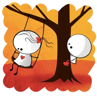 💚 cinta, imut, kartun, pohon, ayunan, hati, romantis telegram sticker