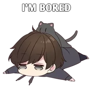 ✨ I'M BORED annoiato, gatto, anime, sdraiato, chibi whatsapp sticker