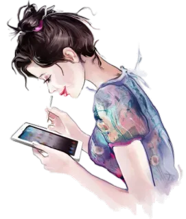 📲 femme, tablette, art numérique, croquis, technologie, art, style de vie telegram sticker