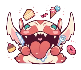 😛 괴물, 음식, 케이크, 달콤한, 귀여운, 카와이, 배고픈 telegram sticker