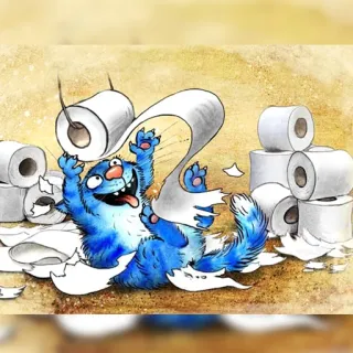 🧻 cat, toilet paper, playful, cartoon, humor, blue cat, kitten telegram sticker