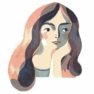 🤔 woman, portrait, illustration, girl, long hair whatsapp sticker