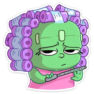 💅 Lockenwickler, Haare, Frau, Grün, Rosa, Cartoon telegram sticker